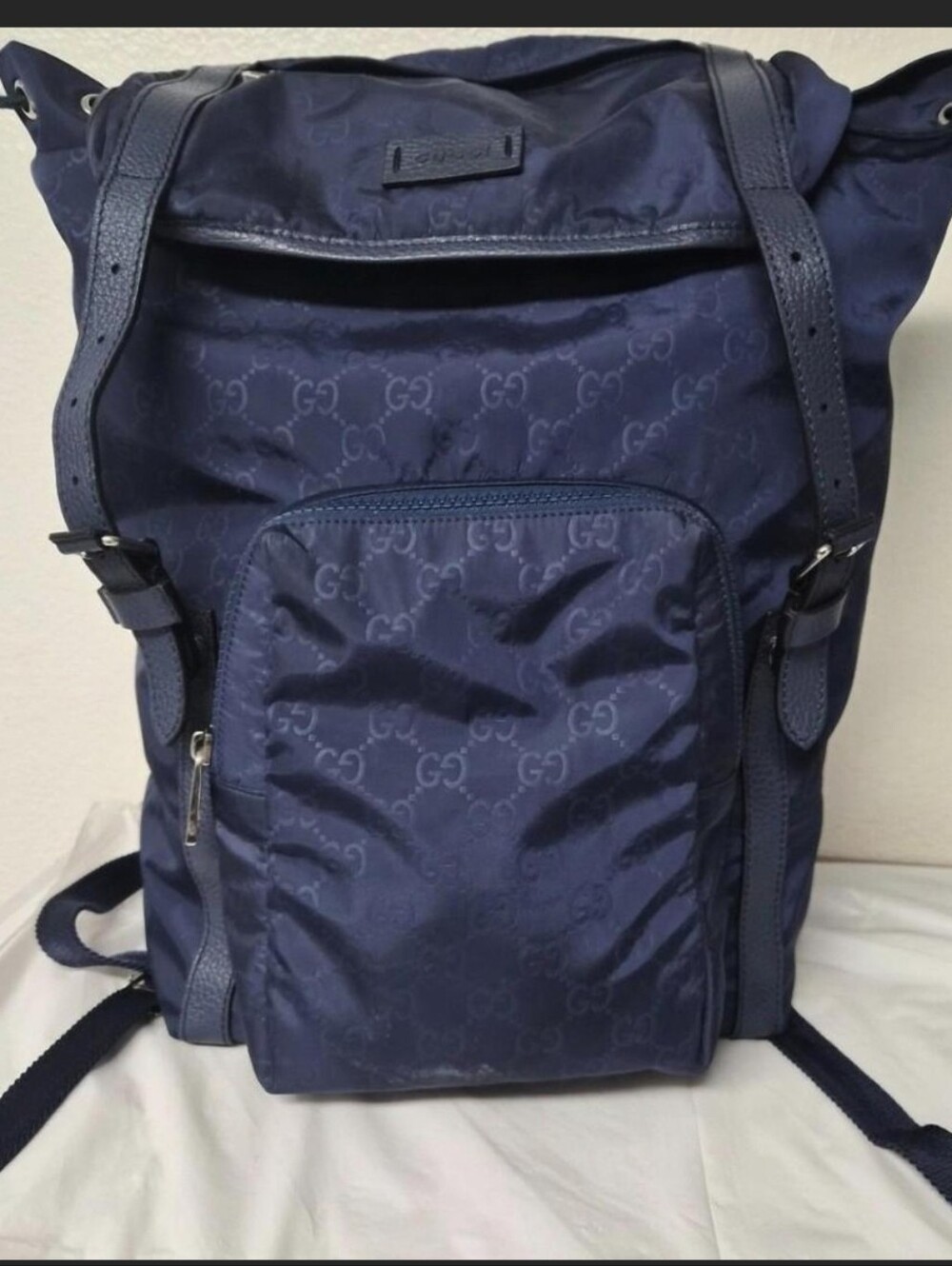 Authentic Gucci Blue Guccissima Nylon and Leather Light Backpack